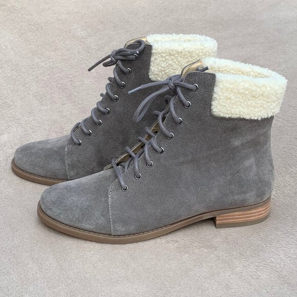 Sole Society Shoes - Sole Society Nadima Hiker Shearling Lace-Up Ankle Boots Sz8
